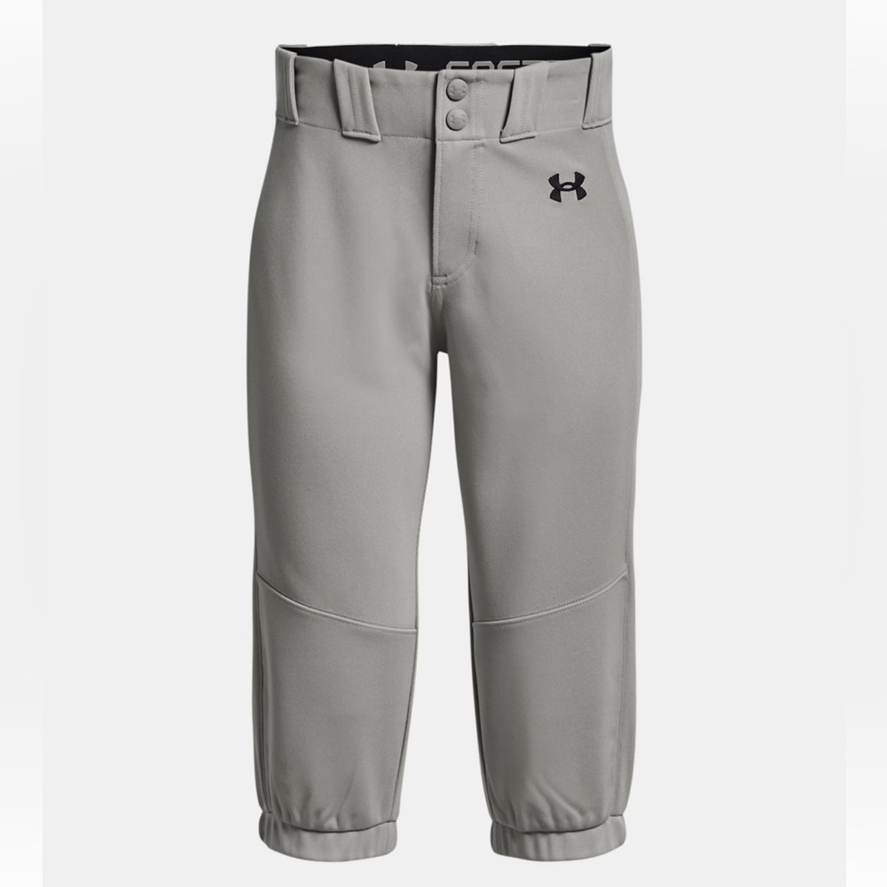NWT UA Under Armour Girls Cropped Utility Softball Pants Baseball Gray YXS Sport